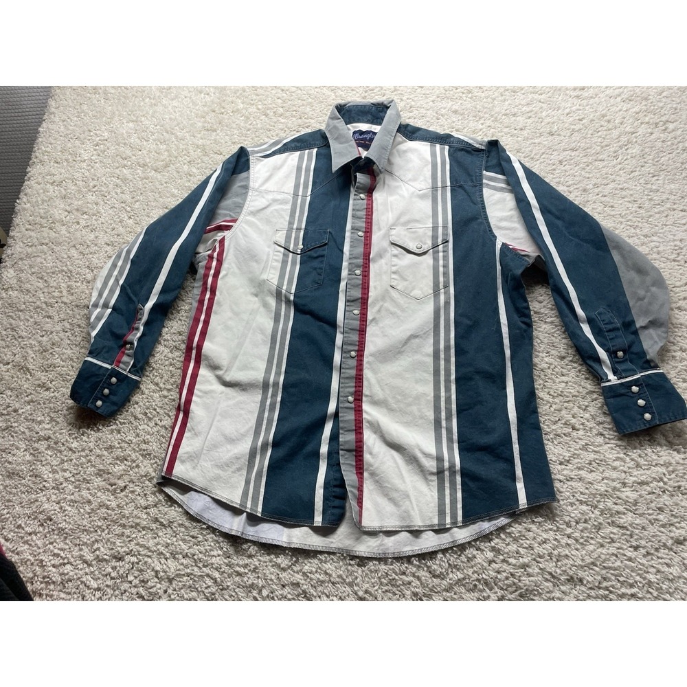 Vintage Wrangler Striped Pearlsnap Brushpopper Shirt Men's XL.  EUC